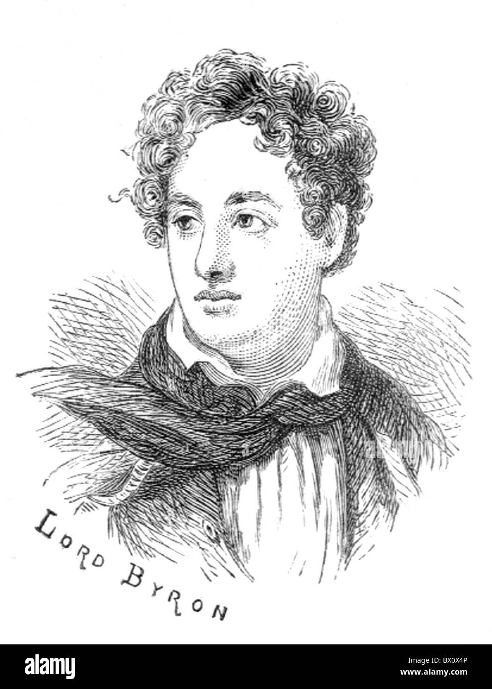 Image d'Archive historique des figures littéraires. C'est Lord Byron. George Gordon Byron, 6e baron Byron FRS, connu simplement comme Lord Byron, est un poète britannique, les pairs, l'homme politique, et figure de proue du mouvement romantique. Il est considéré comme l'un des plus grands poètes britanniques et reste très lu et influente. À partir des archives de communiqués de presse (anciennement Service Portrait Portrait Bureau) Banque D'Images