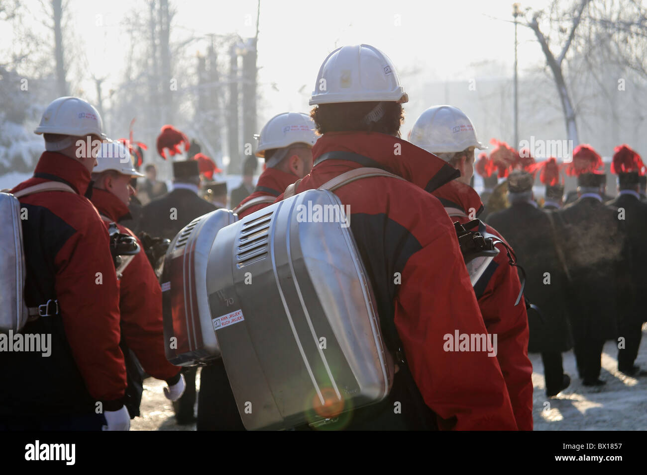 La journée 'Miner' en Pologne. Hommage aux mineurs le 9 victimes de massacre en Décembre 16, 1981 'La mine de charbon Wujek'. Katowice. Banque D'Images