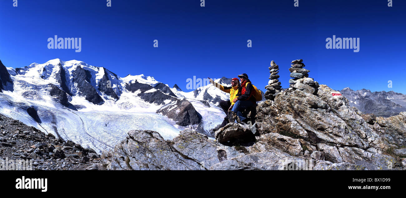 Randonnées Randonnées en montagne reste quelques montagnes sentier Alpes rock mark stone homme Diavolez paysage paysages Banque D'Images