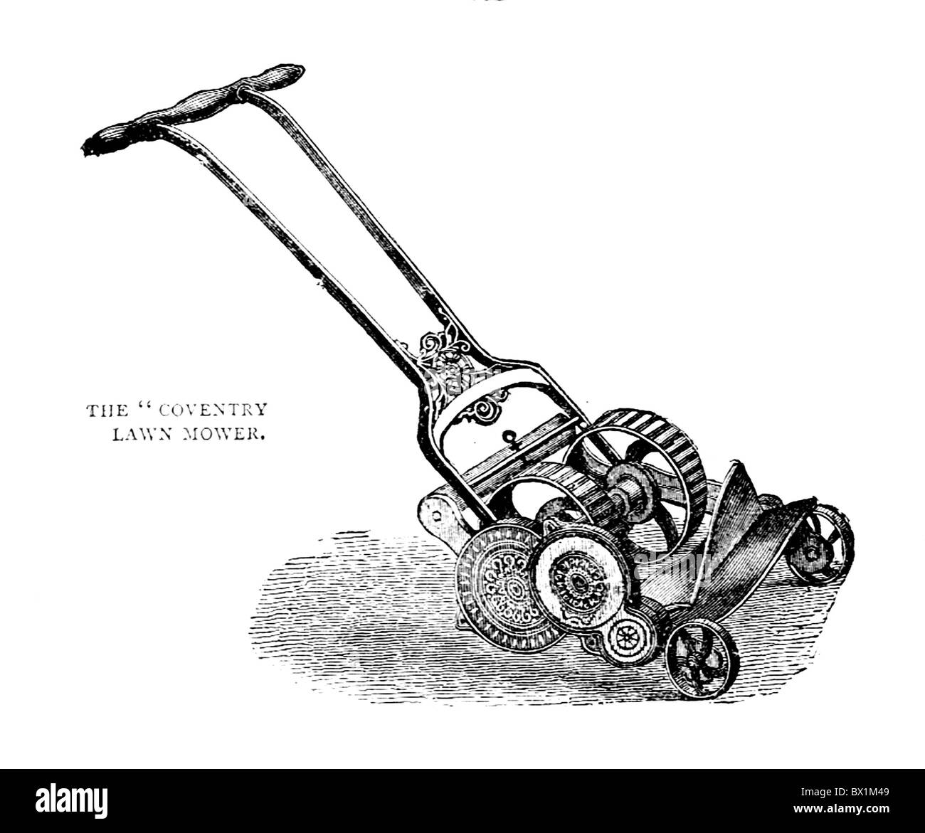 Illustration d'une tondeuse à gazon. C'est 'la' Tondeuse à Coventry Banque D'Images