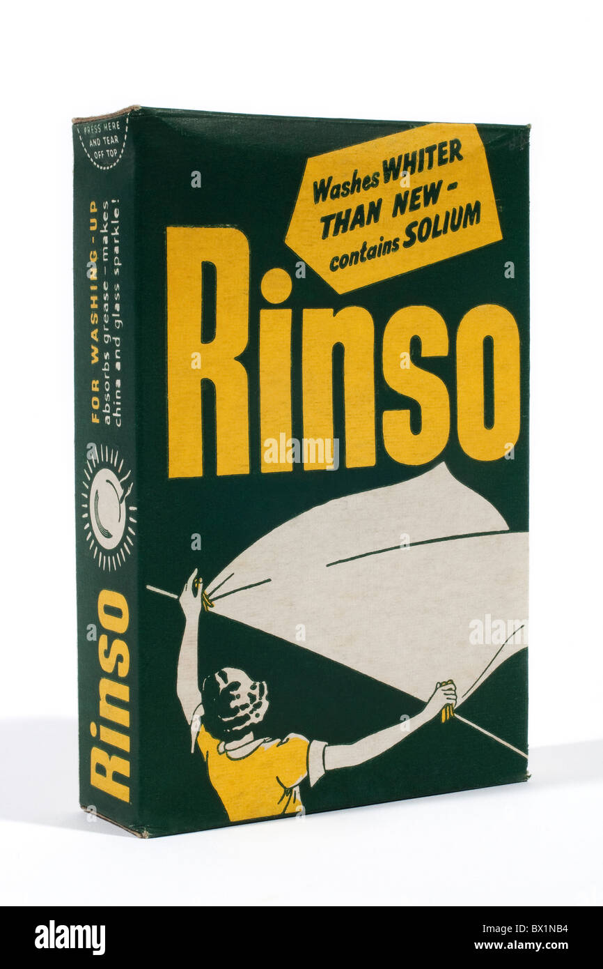 Vieille boîte de lessive en poudre de savon Rinso depuis les années 1950 Banque D'Images