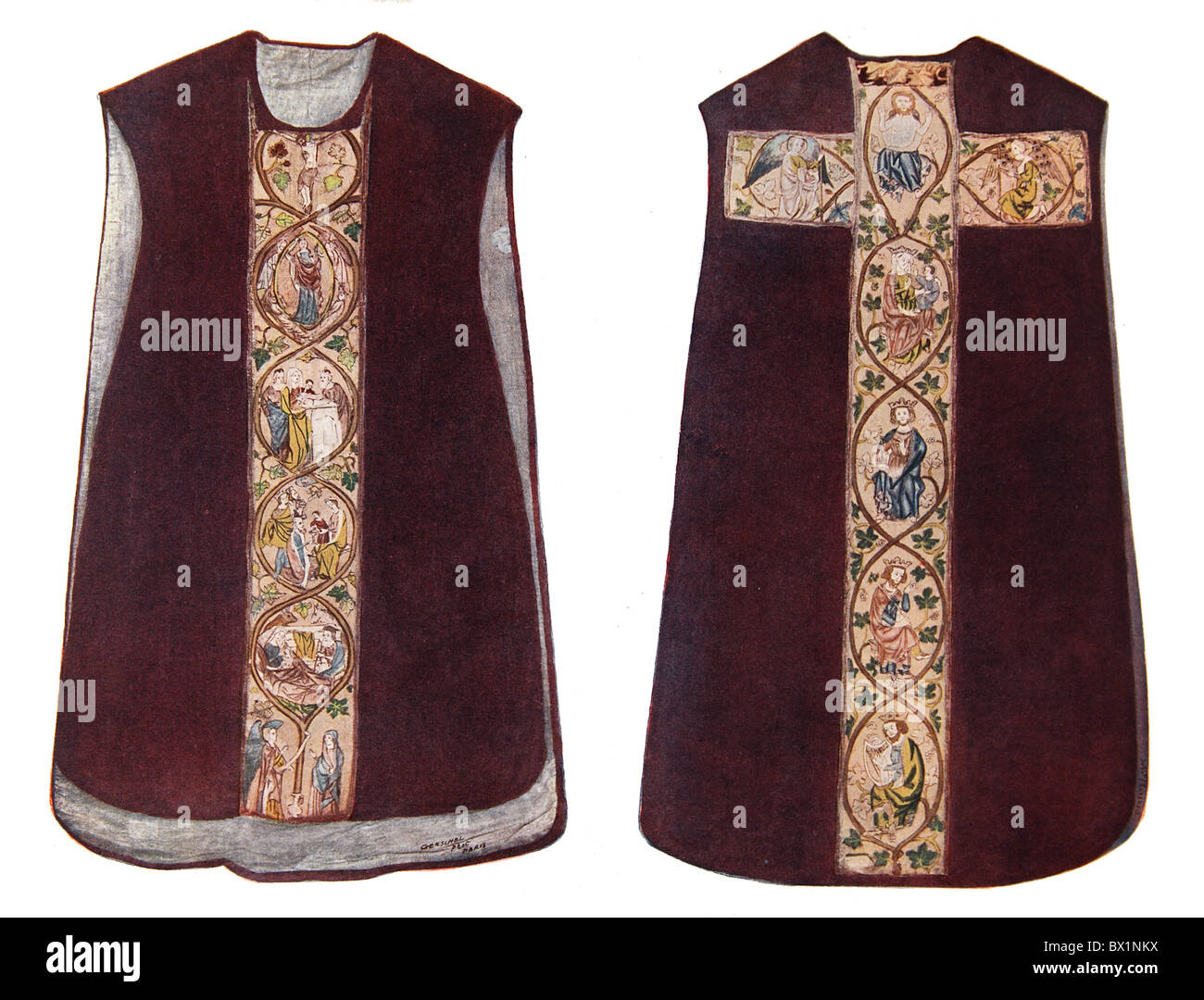 Une chasuble ou vêtement porté par un prêtre pendant la messe, vers 1300 Banque D'Images