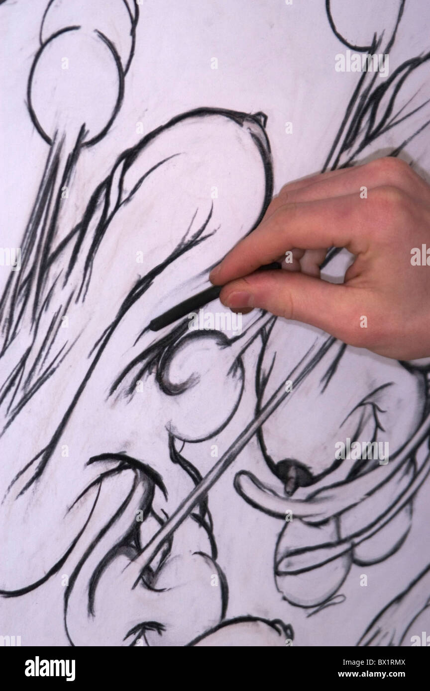 Artiste de l'art design dessins dessin de charbon part compétences homme Banque D'Images