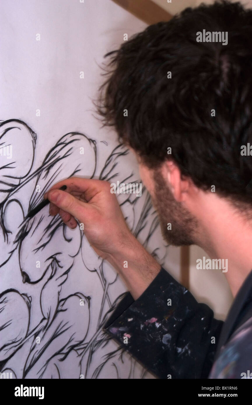 Artiste de l'art design dessins dessin de charbon part compétences homme Banque D'Images