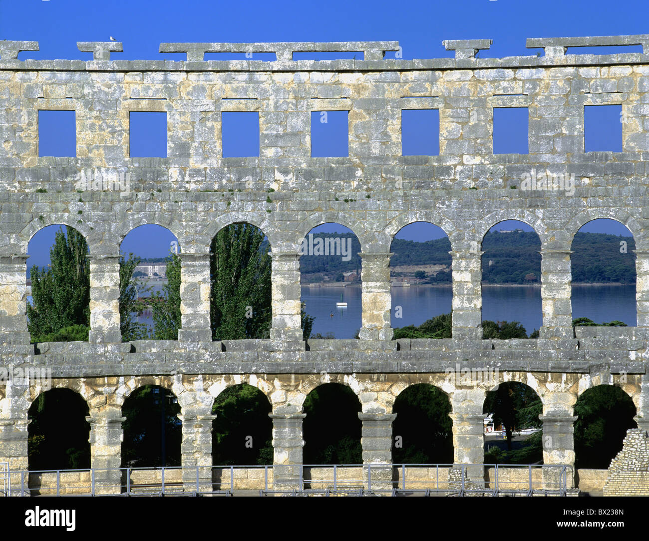L'Europe Croatie Istrie Pula amphithéâtre romain antique antiquité architecture Banque D'Images