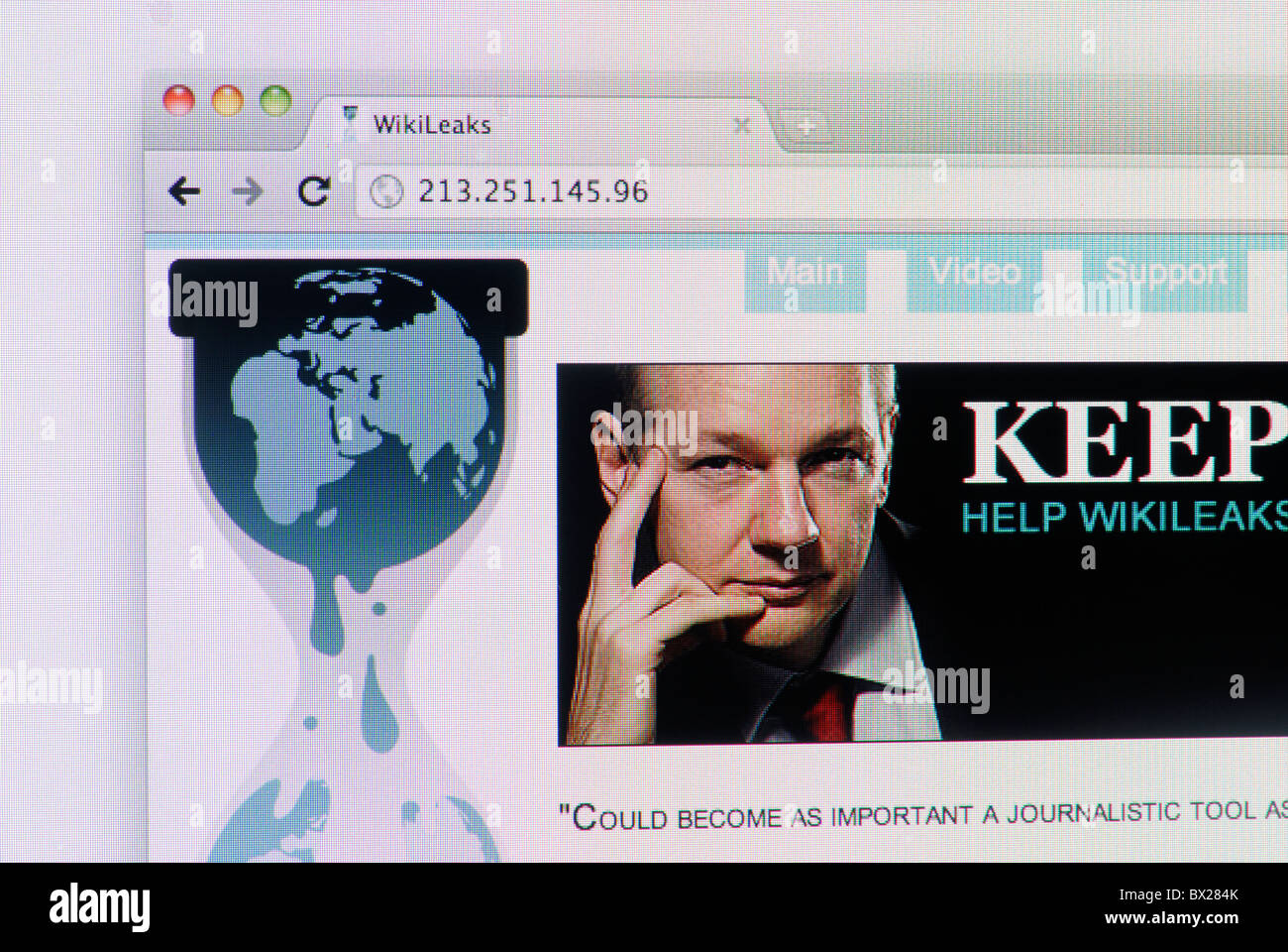 Site web de Wikileaks Julian Assange avec Banque D'Images