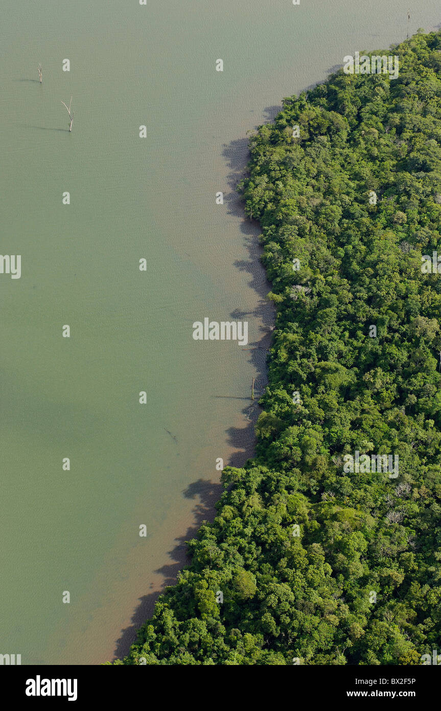 Photo aérienne Vue aérienne paysage forêt bois forêt pluie forêt vierge du débit des shore Foz do Rio Parana Banque D'Images