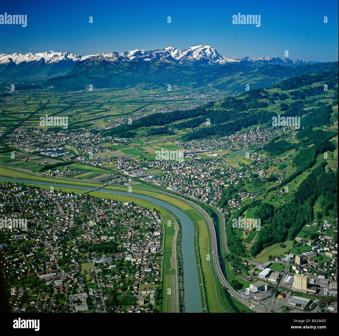 Photo aérienne Vue aérienne de l'UA est de l'Europe montagnes Lustenau Suisse vallée du Rhin paysage paysages Banque D'Images