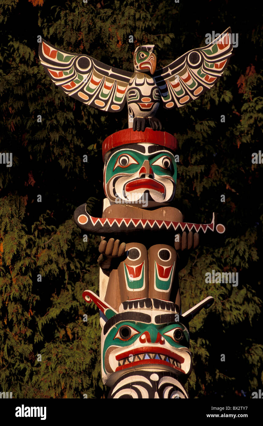 British Columbia Canada Amérique du Nord les Américains autochtones indiens pôle du Parc Stanley de Vancouver Totem Banque D'Images