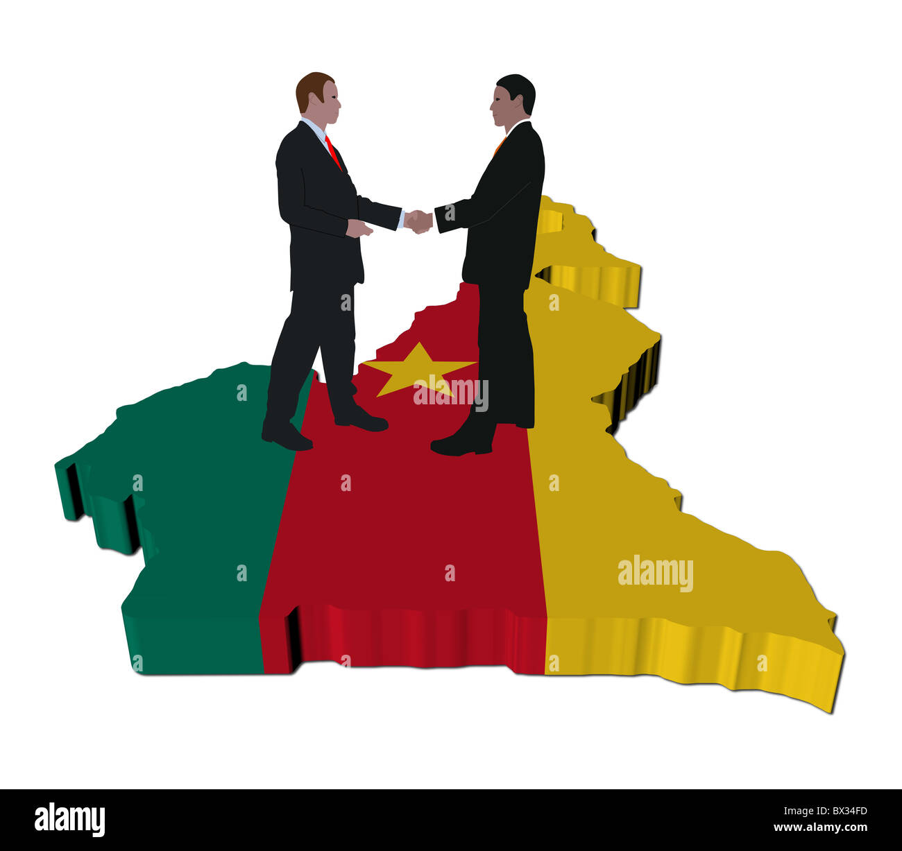 Business people shaking hands on Cameroun carte drapeau illustration Banque D'Images