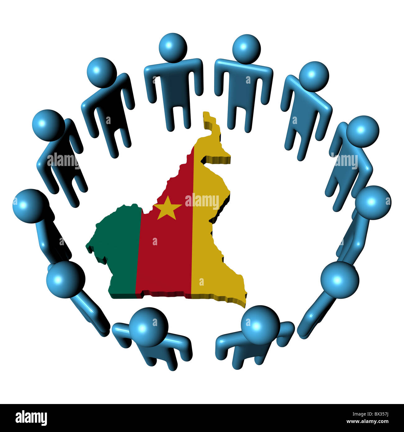 Cercle de personnes autour de Cameroun résumé carte drapeau illustration Banque D'Images