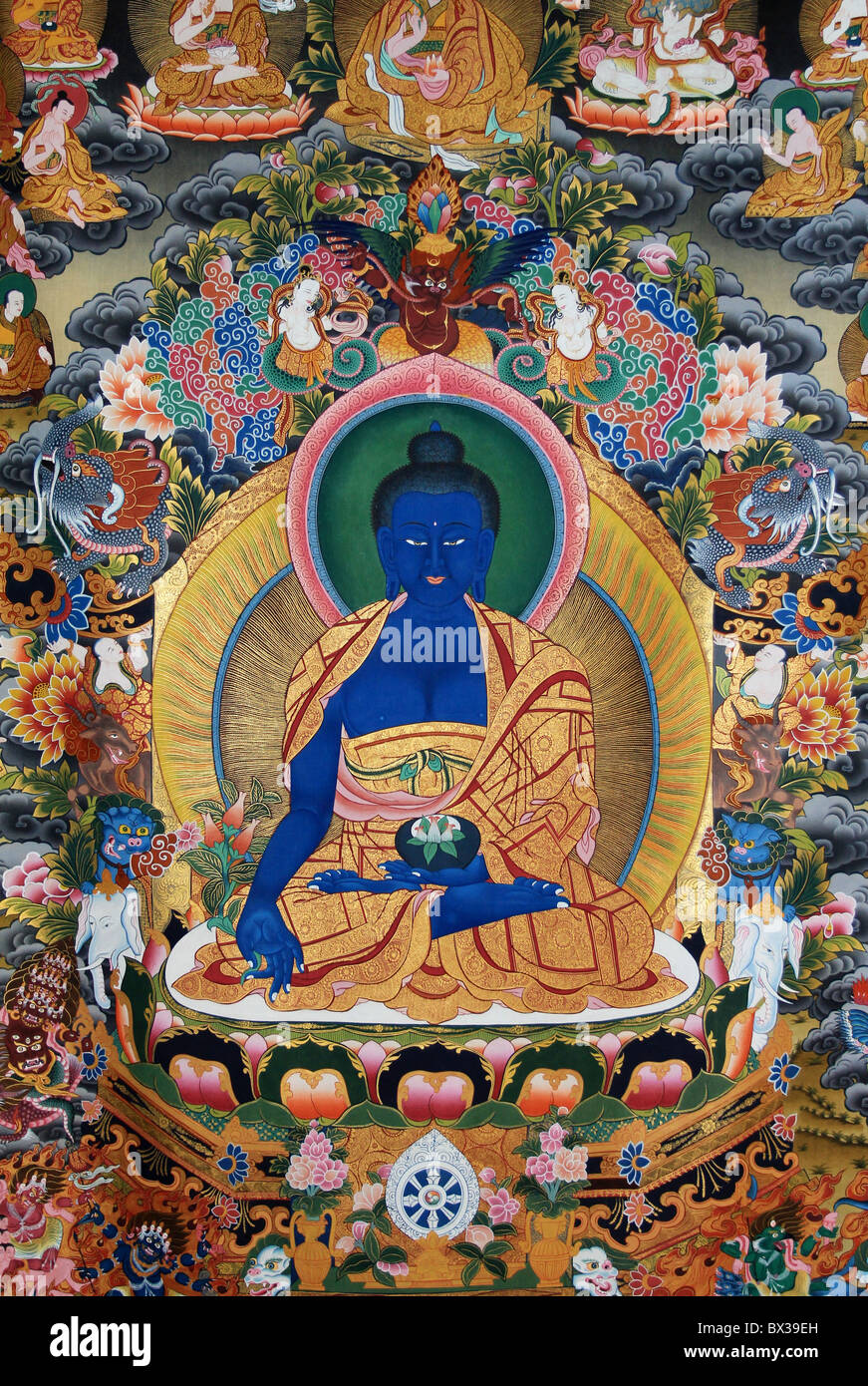 Bouddha de Médecine détail thangka Banque D'Images