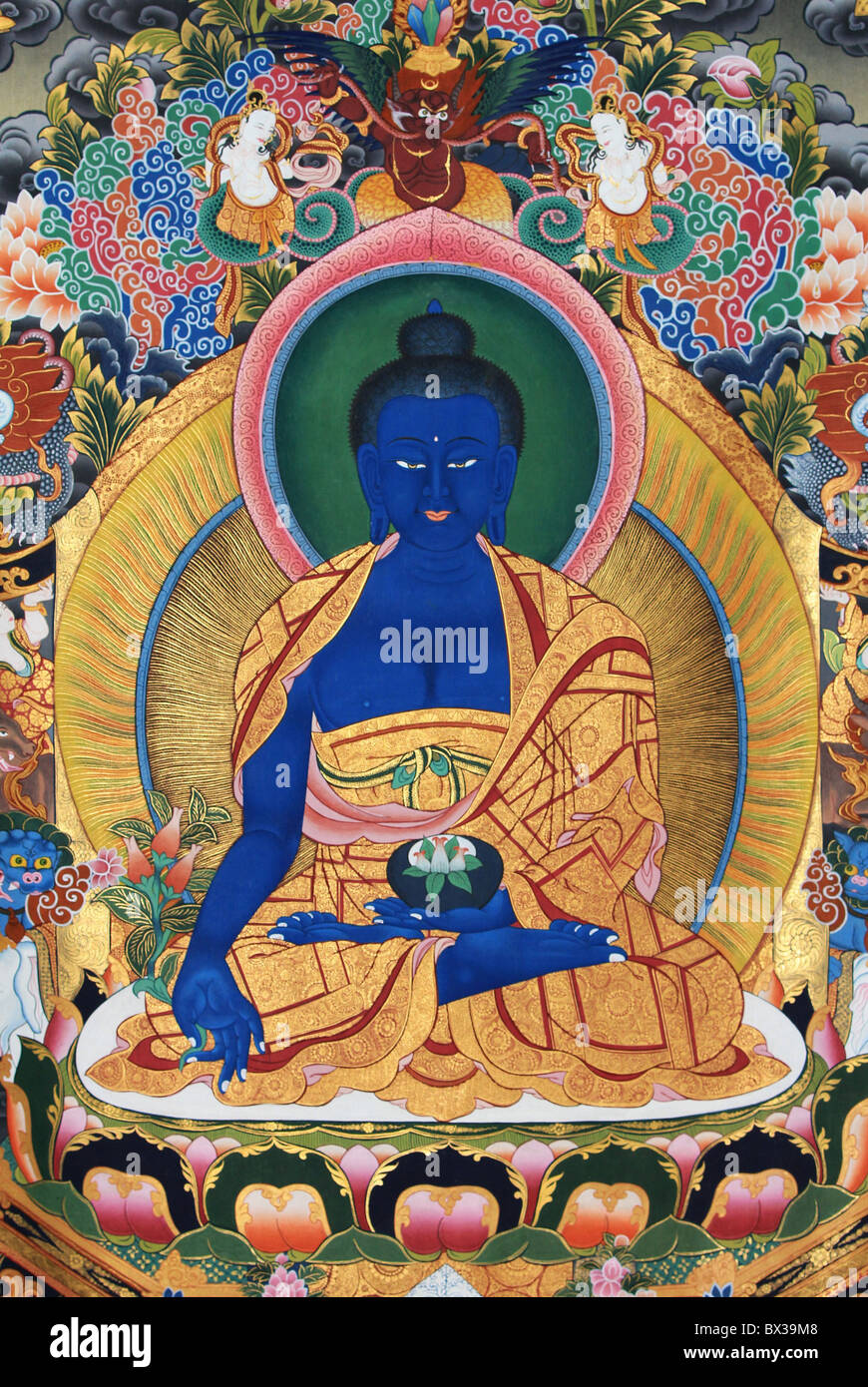 Bouddha de Médecine détail thangka Banque D'Images