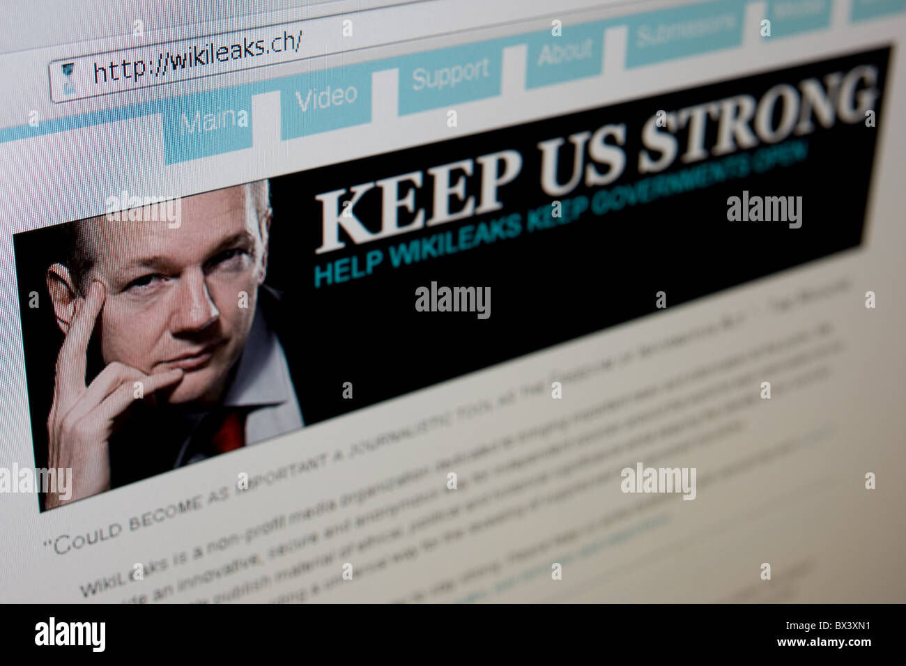 Site web de WikiLeaks Julian Assange avec photo (fondateur de WikiLeaks) Banque D'Images