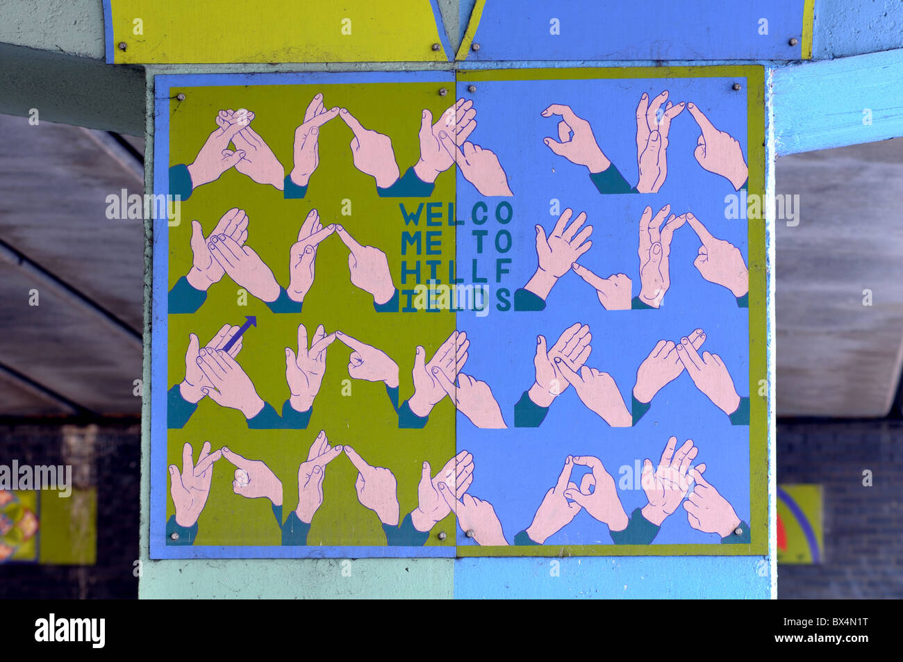 Bienvenue à Hillfields main dans la langue des signes pour les sourds, Coventry, Royaume-Uni Banque D'Images