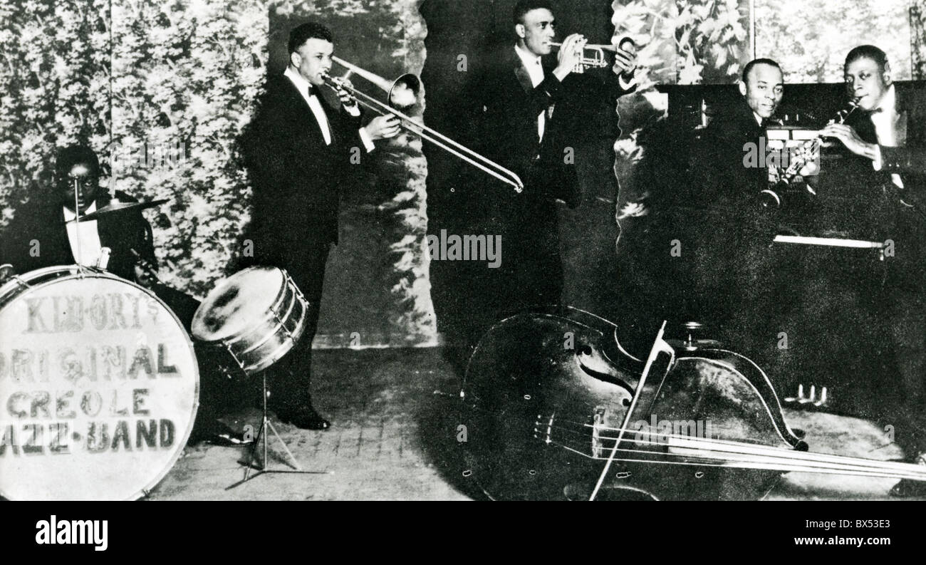 KID ORY ORIGINAL CREOLE Jazz Band vers 1910 avec Ory au trombone Banque D'Images