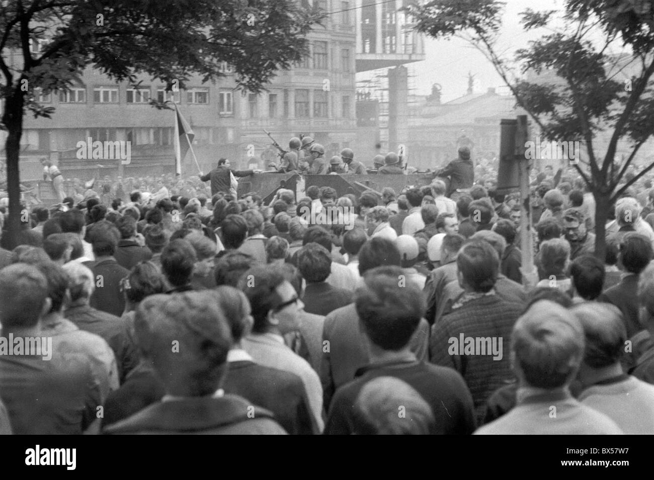 Réservoir, protestation, la Radio tchécoslovaque, Prague Banque D'Images