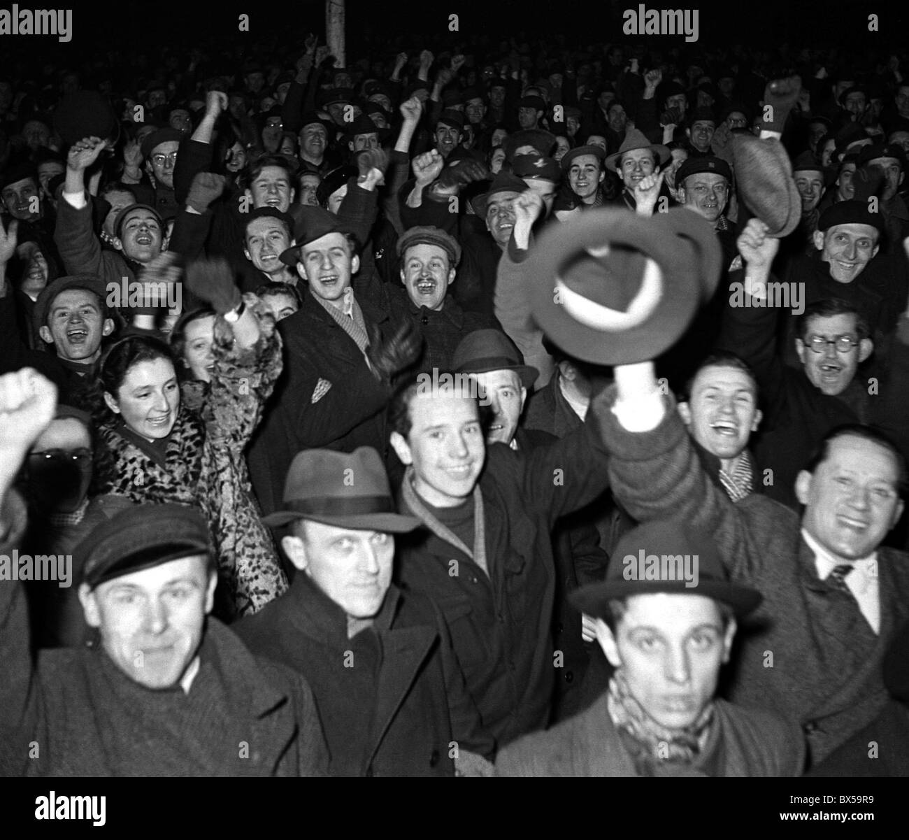 Prague, la Place Venceslas, février 1948, les gens, l'enthousiasme, l'espoir Banque D'Images