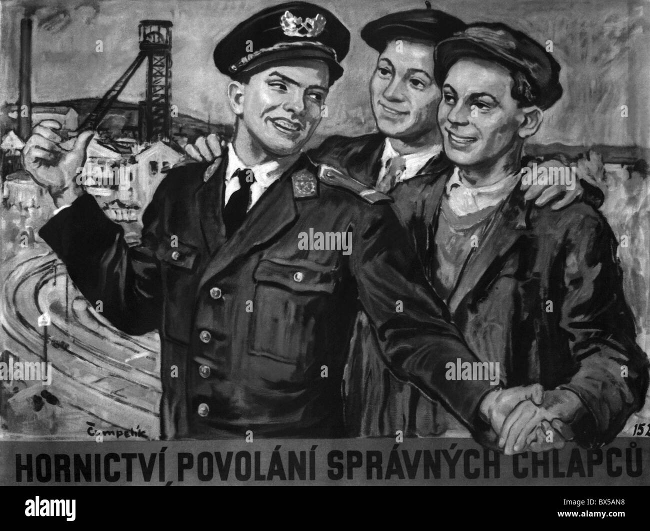 La Tchécoslovaquie, 1951. Affiche de propagande pour recruter de jeunes mineurs de charbon. CTK Photo Vintage Banque D'Images
