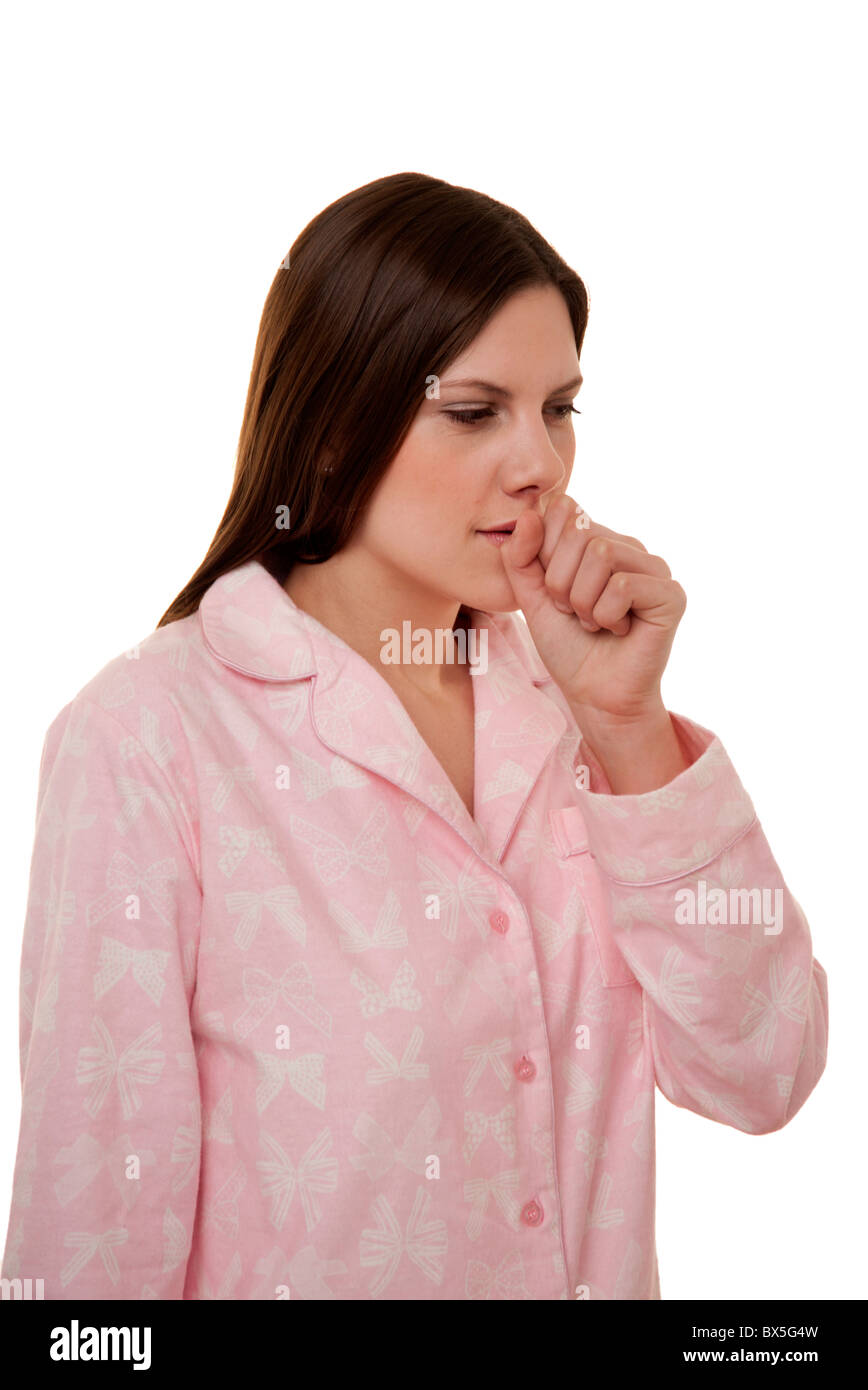 Woman wearing pajamas toux Banque D'Images