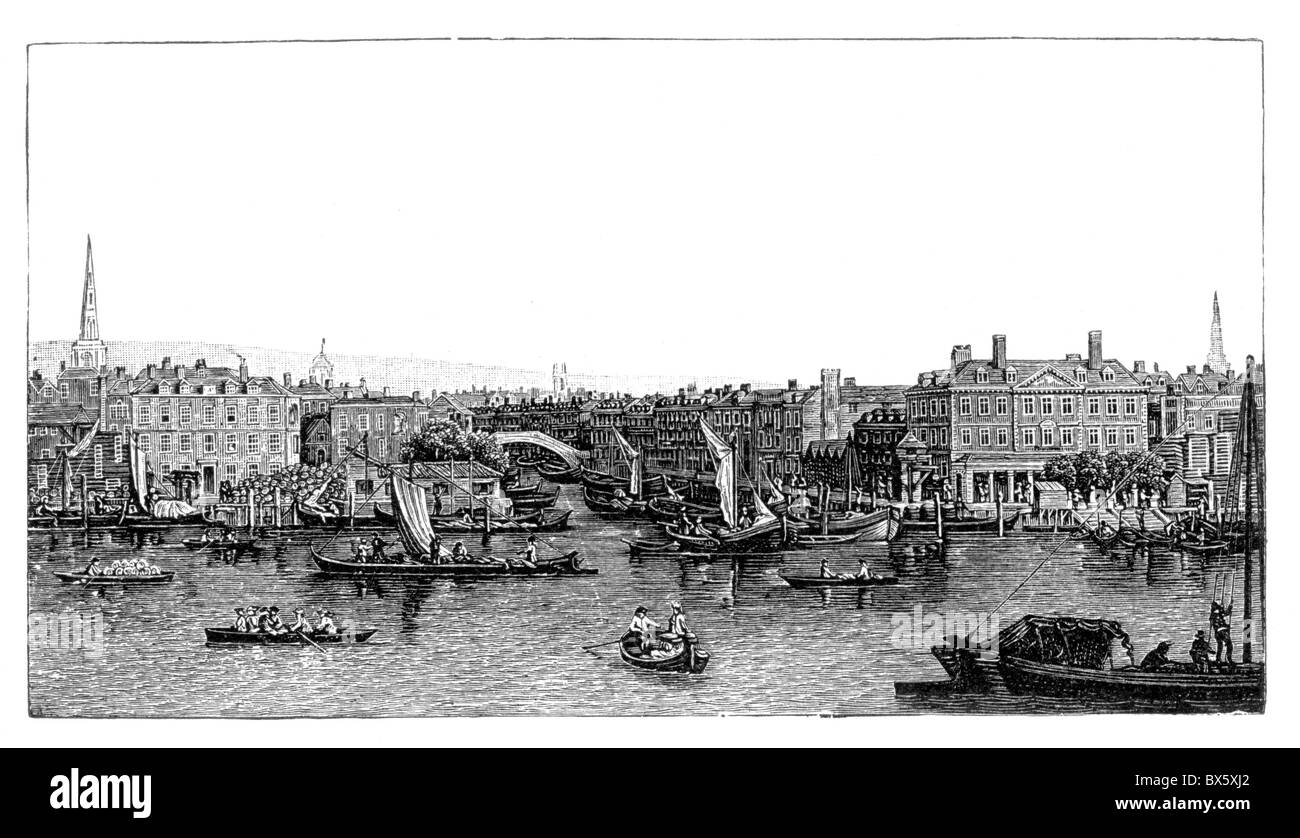 La flotte et la rivière Tamise Londres au 18ème siècle ; noir et blanc Illustration ; Banque D'Images
