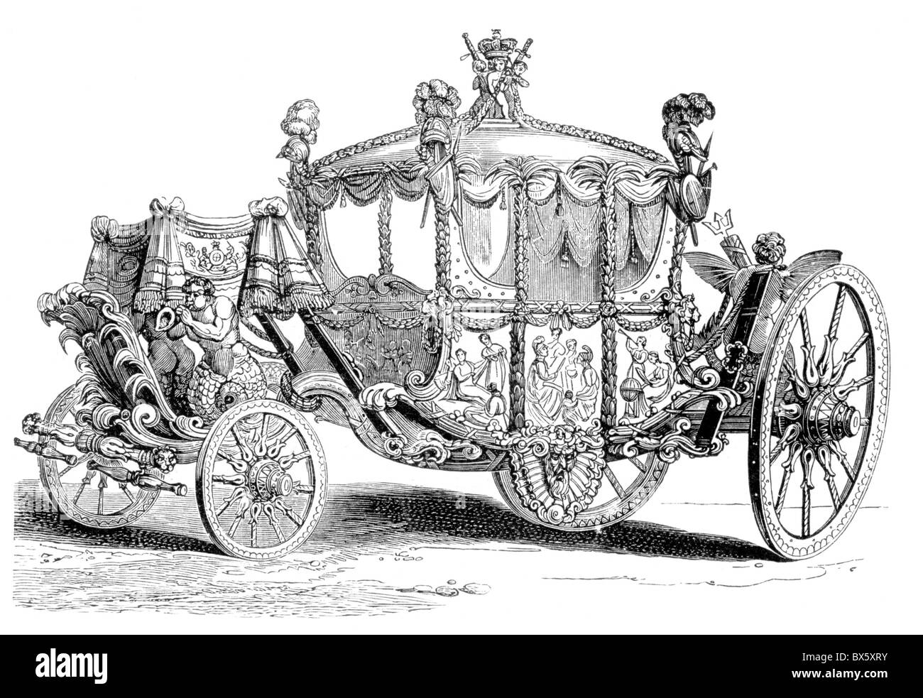 L'entraîneur de l'État Royal du Roi George III d'Angleterre ; noir et blanc Illustration ; Banque D'Images