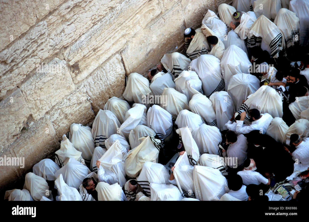 La cérémonie de bénédiction sacerdotale par le Mur occidental à Souccot, vieille ville, Jérusalem, Israël, Moyen Orient Banque D'Images