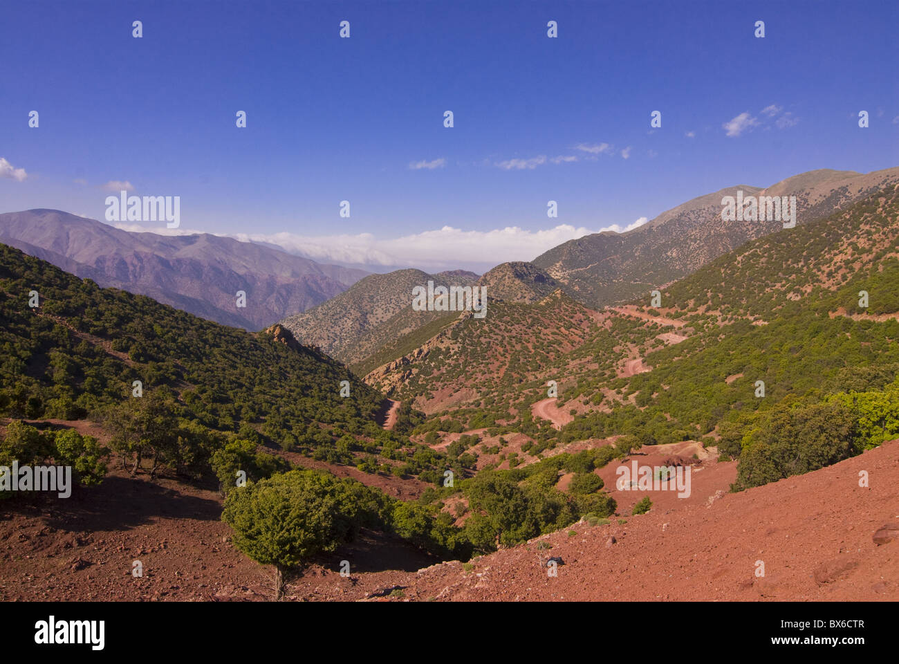 Des paysages de montagne, vue depuis le col TIZI n'Test, Atlas, Maroc, Afrique du Nord, Afrique Banque D'Images