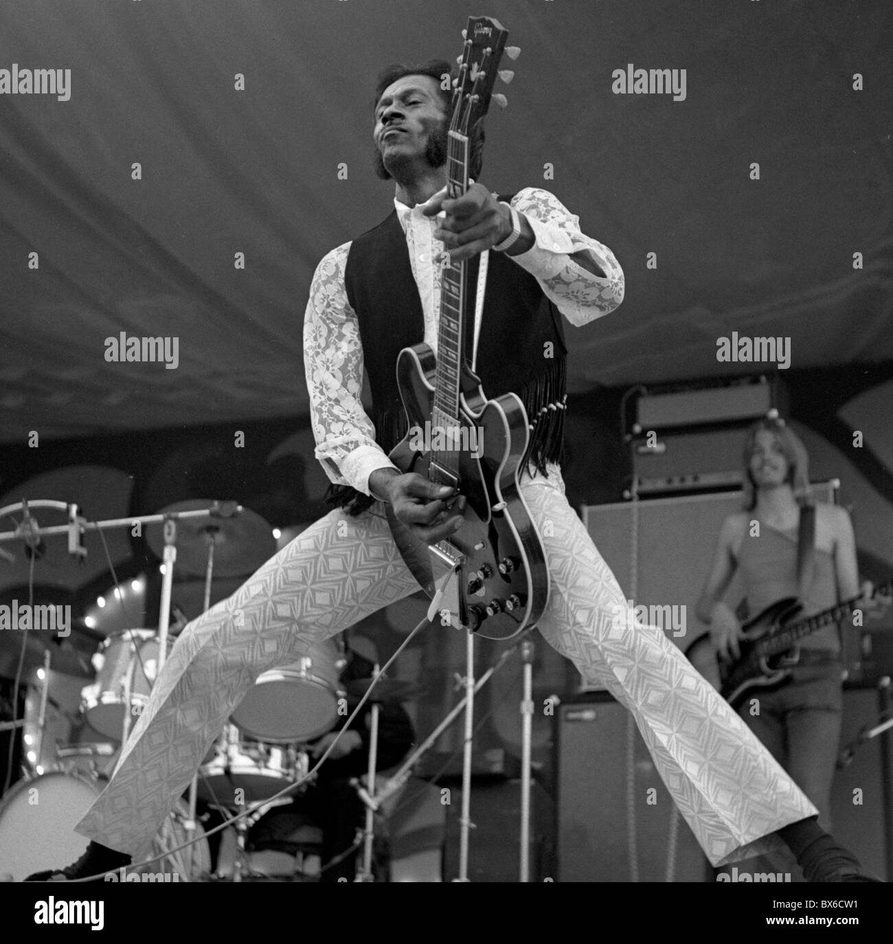 Chuck Berry à l'exécution de jubilé, Chapel Hill, NC, mai 1971. Banque D'Images