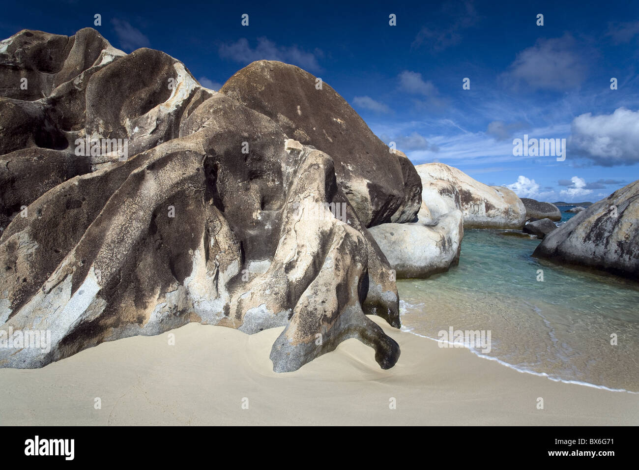Grands affleurements de granite érodés aux bains à Virgin Gorda, îles Vierges britanniques, Antilles, Amérique Centrale Banque D'Images