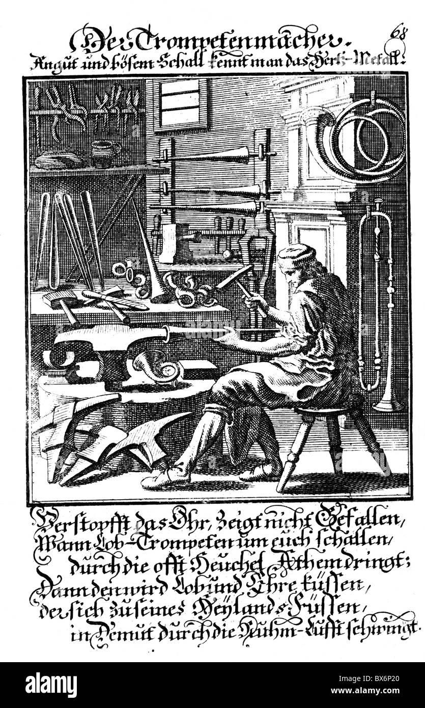Personnes, professions, trompette bouilloire, gravure sur cuivre à partir de "taendebuch" de Christoph Weigel, 1698, avec le verset par Abraham a Santa Clara, , n'a pas d'auteur de l'artiste pour être effacé Banque D'Images