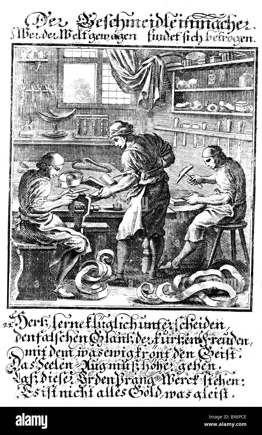 Personnes, professions, métallier, gravure sur cuivre à partir de "taendebuch" de Christoph Weigel, 1698, avec le verset par Abraham a Santa Clara, , n'a pas d'auteur de l'artiste pour être effacé Banque D'Images