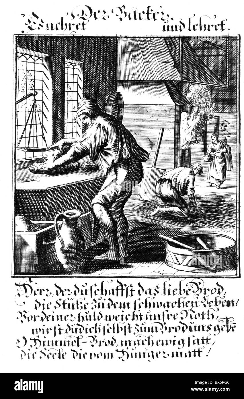Personnes, professions, baker, gravure sur cuivre à partir de "taendebuch" de Christoph Weigel, 1698, avec le verset par Abraham a Santa Clara, , n'a pas d'auteur de l'artiste pour être effacé Banque D'Images