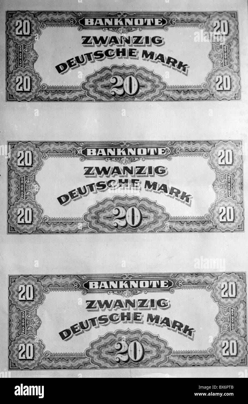 Monnaie / finance, contrefaçon, faux 20 billets Deutsche Mark, Paris, 30.9.1950, droits supplémentaires-Clearences-non disponible Banque D'Images