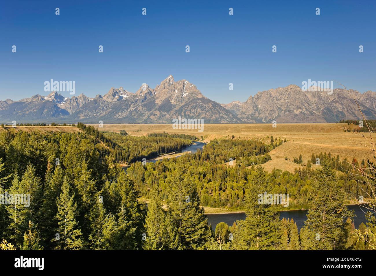 Donnent sur la rivière Snake et Teton Mountain Range, Grand Teton National Park, Wyoming, USA Banque D'Images
