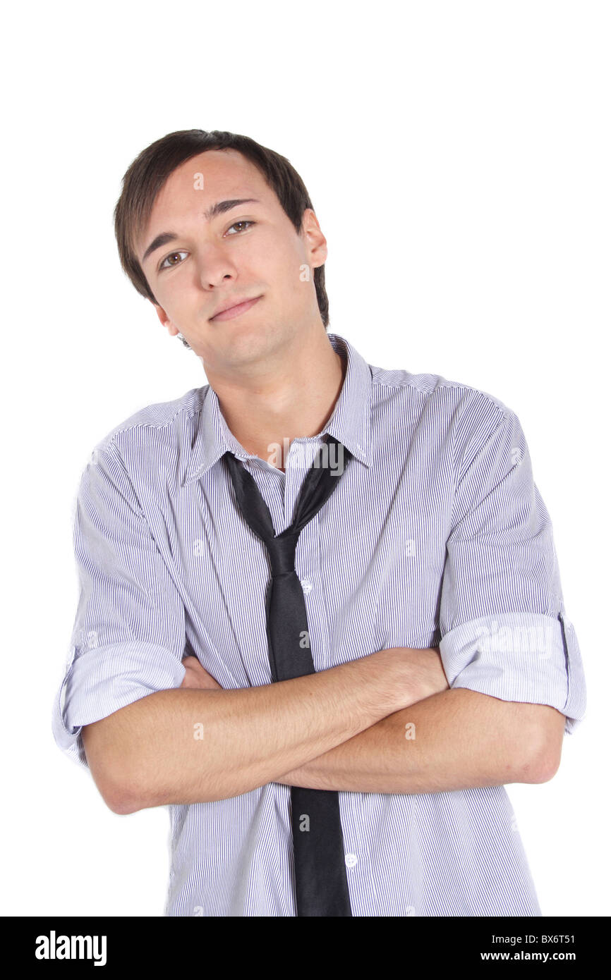 Un beau jeune homme, debout devant un fond blanc. Banque D'Images