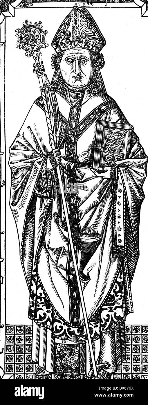 Schoenberg, Caspar von, vers 1395 - 31.5.1463, clergyman allemand, évêque de Meissen 1451 - 1463, gravure de bois après relief sur sa dalle tombeau, vers 1870, Banque D'Images