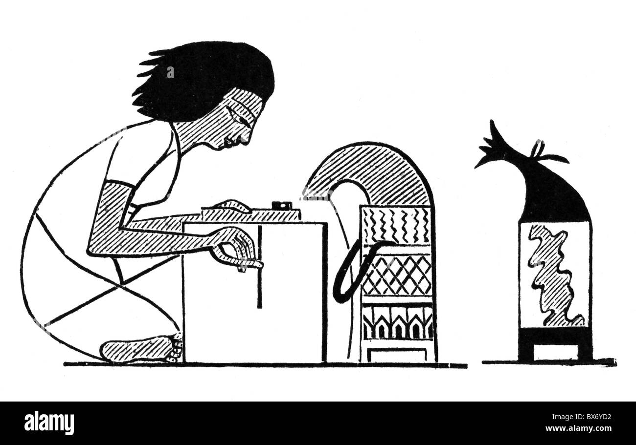 Personnes, professions, scrivener, dans l'Egypte ancienne, gravure de bois, 19e siècle, scribe, style, encre pot, commis, fonctionnaire, administration, monde antique, antiquité, historique, historique, monde antique, droits additionnels-Clearences-non disponible Banque D'Images