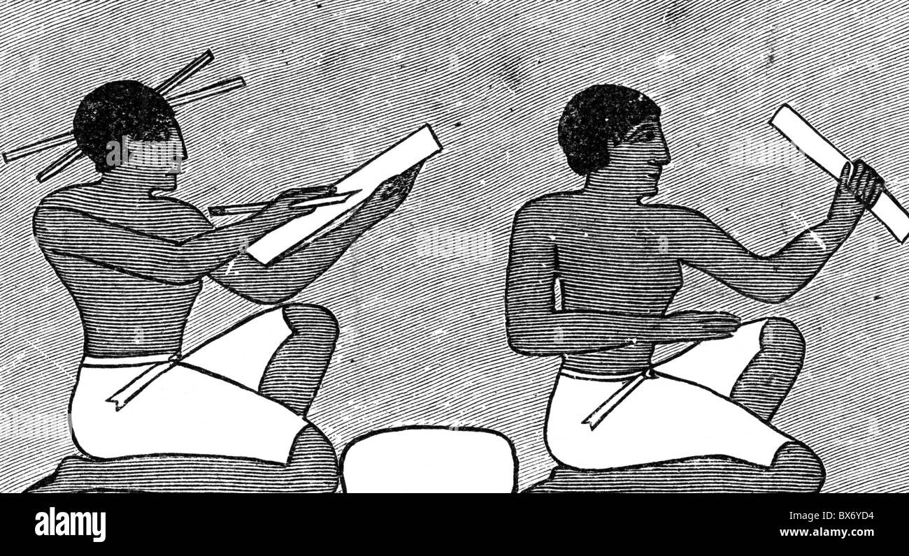 Personnes, professions, scrivener, dans l'Egypte ancienne, gravure de bois, 19e siècle, scribe, style, panneau, papyrus, commis, fonctionnaire, administration, monde antique, antiquité, historique, historique, monde antique, droits additionnels-Clearences-non disponible Banque D'Images