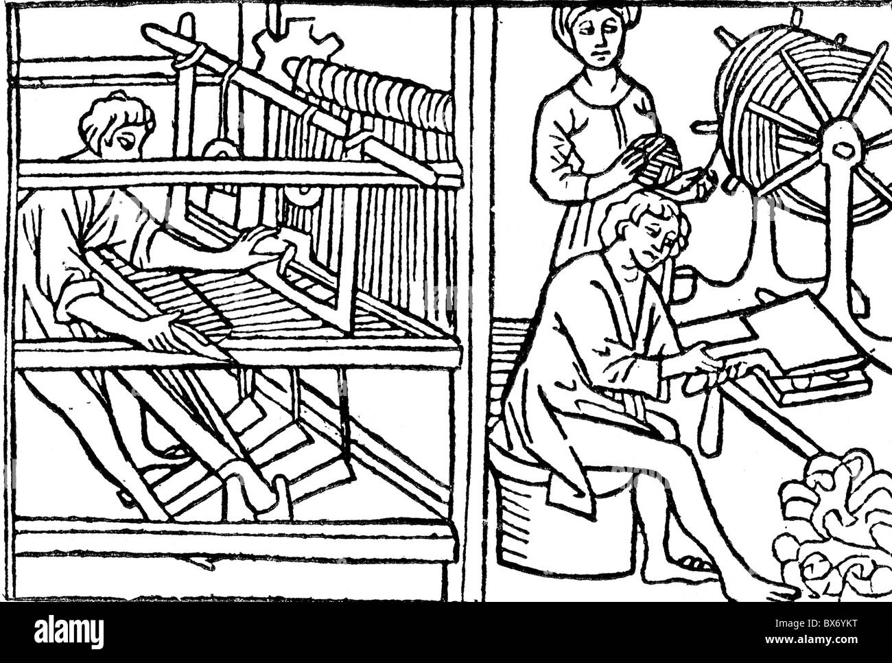 Personnes, professions, tisserand, coupe de bois, 'peculum vitae humanae' par Rodrigo Sanchez de Arevalo, Augsburg, 1475, , droits-supplémentaires-Clearences-non disponible Banque D'Images