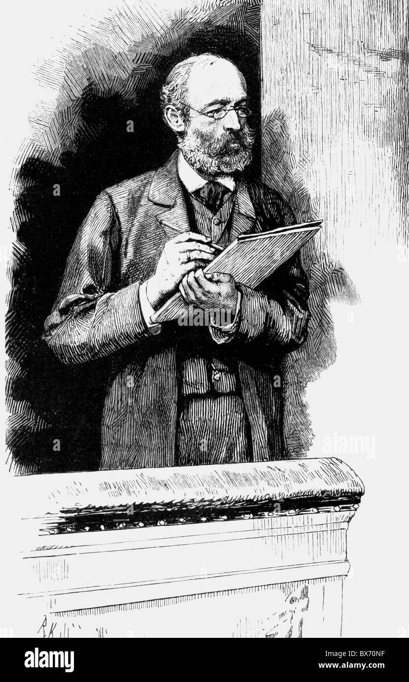 Koch, Robert, 11.12.1843 - 27. 5.1910, médecin allemand, prenant des notes lors d'une conférence, gravure sur bois après dessin de Richard Knoetel, 1885, Banque D'Images