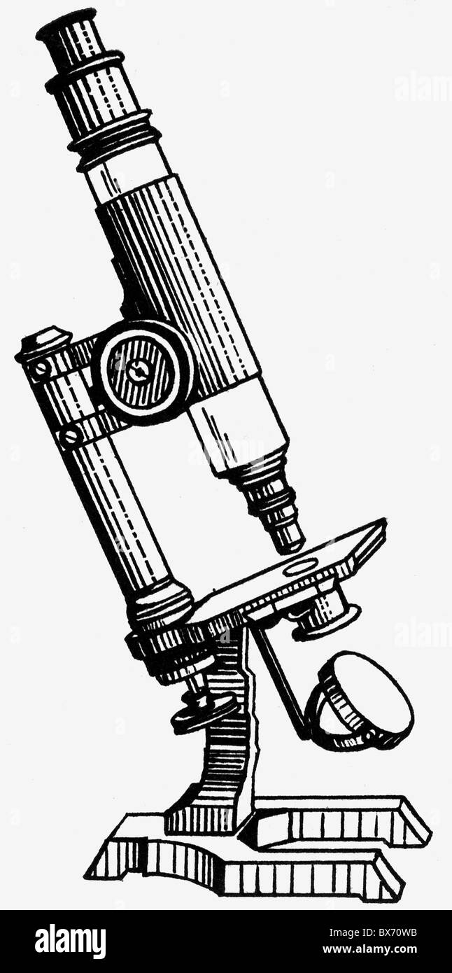 Koch, Robert, 11.12.1843 - 27. 5.1910, médecin allemand, son microscope de type Seibert 3, 1876, gravure sur bois, XIXe siècle, Banque D'Images