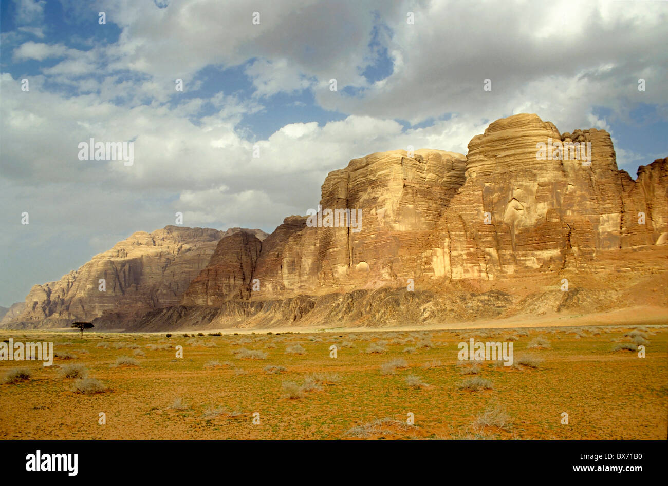 Rock formations dans le désert de Wadi Rum, Jordanie, Moyen-Orient Banque D'Images