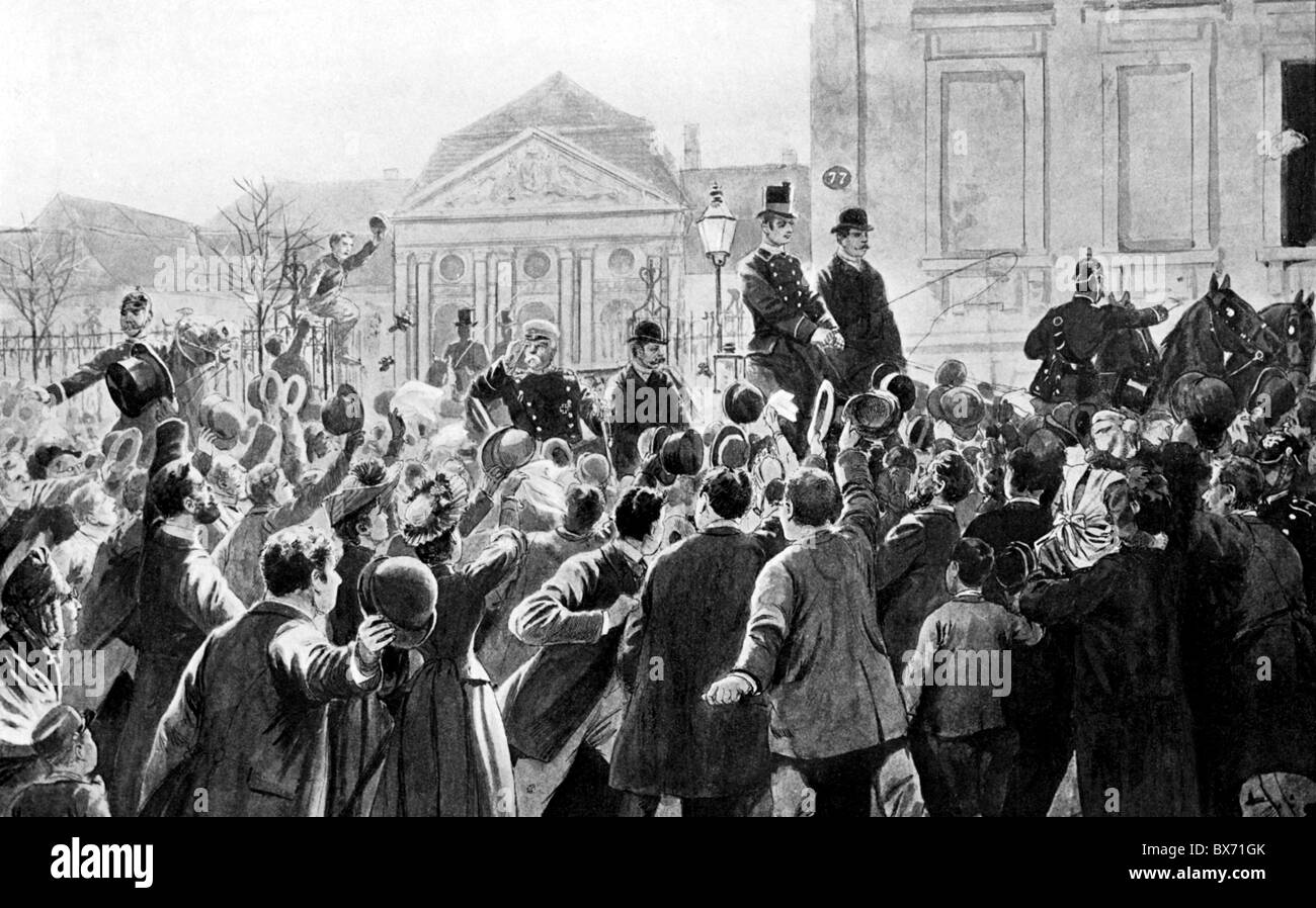 Bismarck, Otto von, 1.4.1815 - 30.7.1898, politicien allemand, Chancelier impérial 16.4.1871 - 20.3.1890, congédiement, laissant le Palais du Chancelier, Berlin, 29.3.1890, dessin de Richard Knoetel, , Banque D'Images