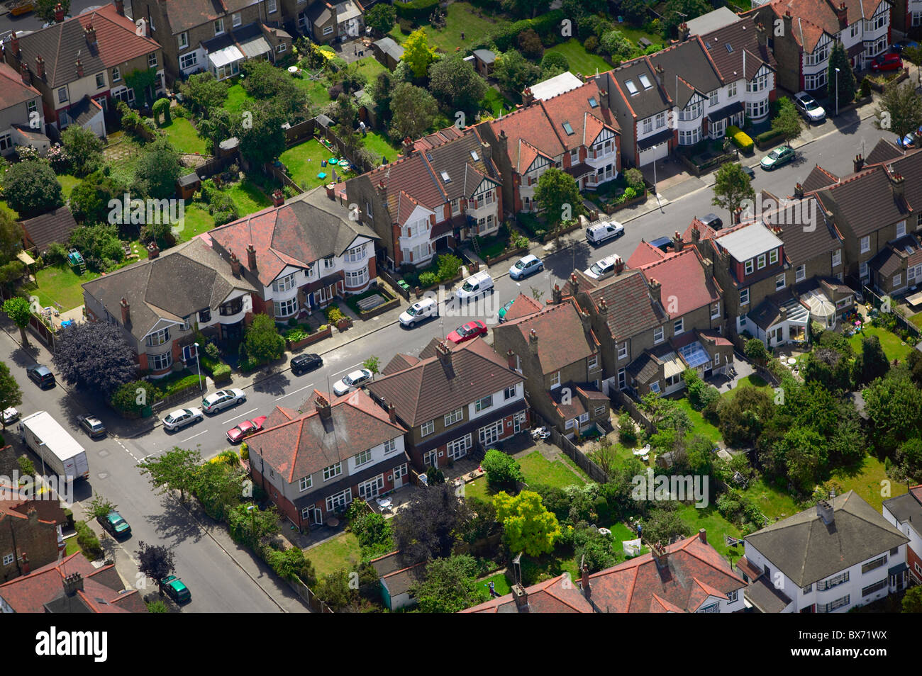 Vue aérienne de la banlieue Est de Londres, Royaume-Uni Londres Thames Gateway. Banque D'Images