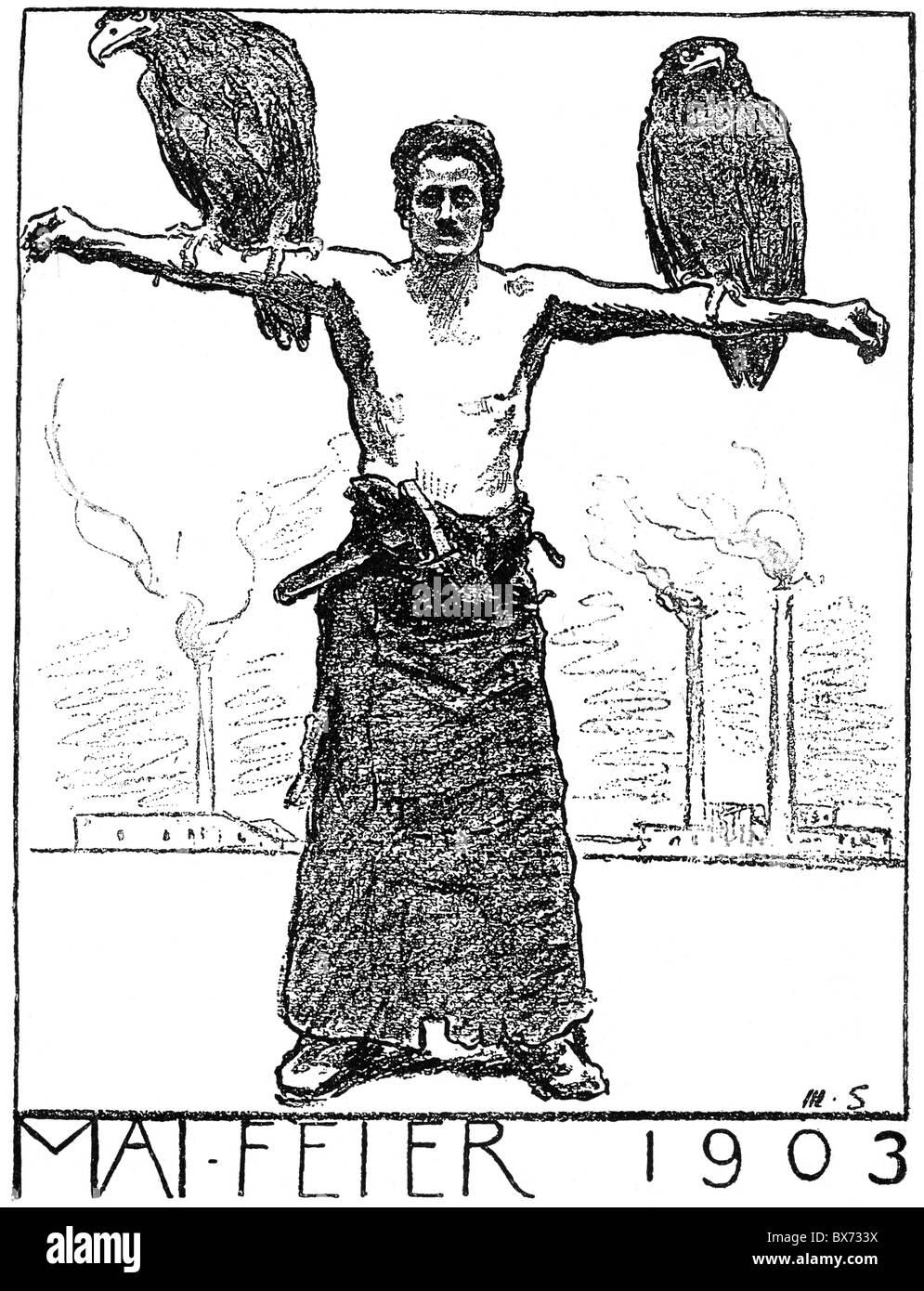 Politique, mouvement ouvrier, le premier mai, édition spéciale de 'Vorwaerts', Mai Day, Allemagne, 1.5.1903, dessin par max Slevogt, , droits additionnels-Clearences-non disponible Banque D'Images