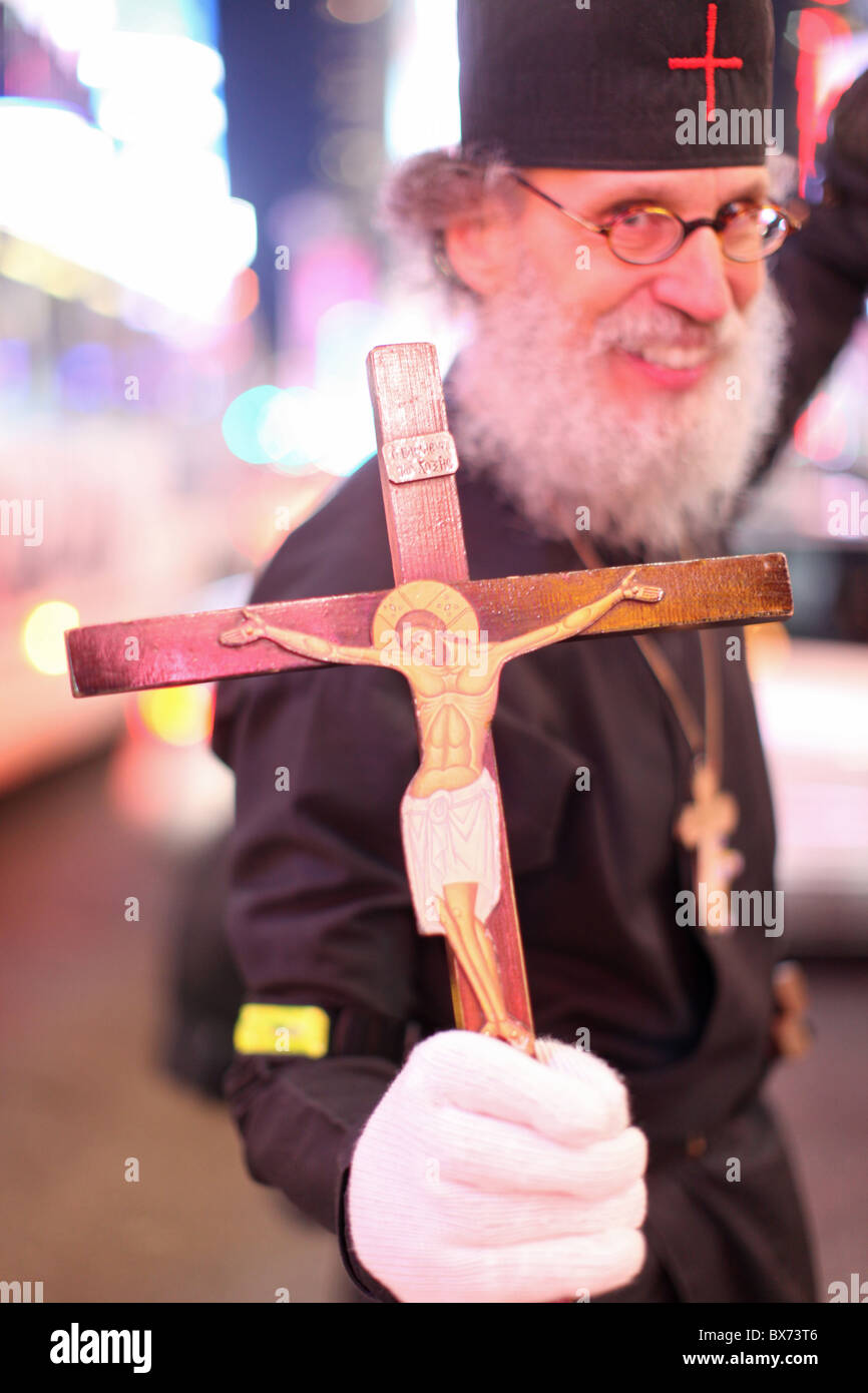 La prédication dans Times Square, New York, États-Unis d'Amérique, Amérique du Nord Banque D'Images