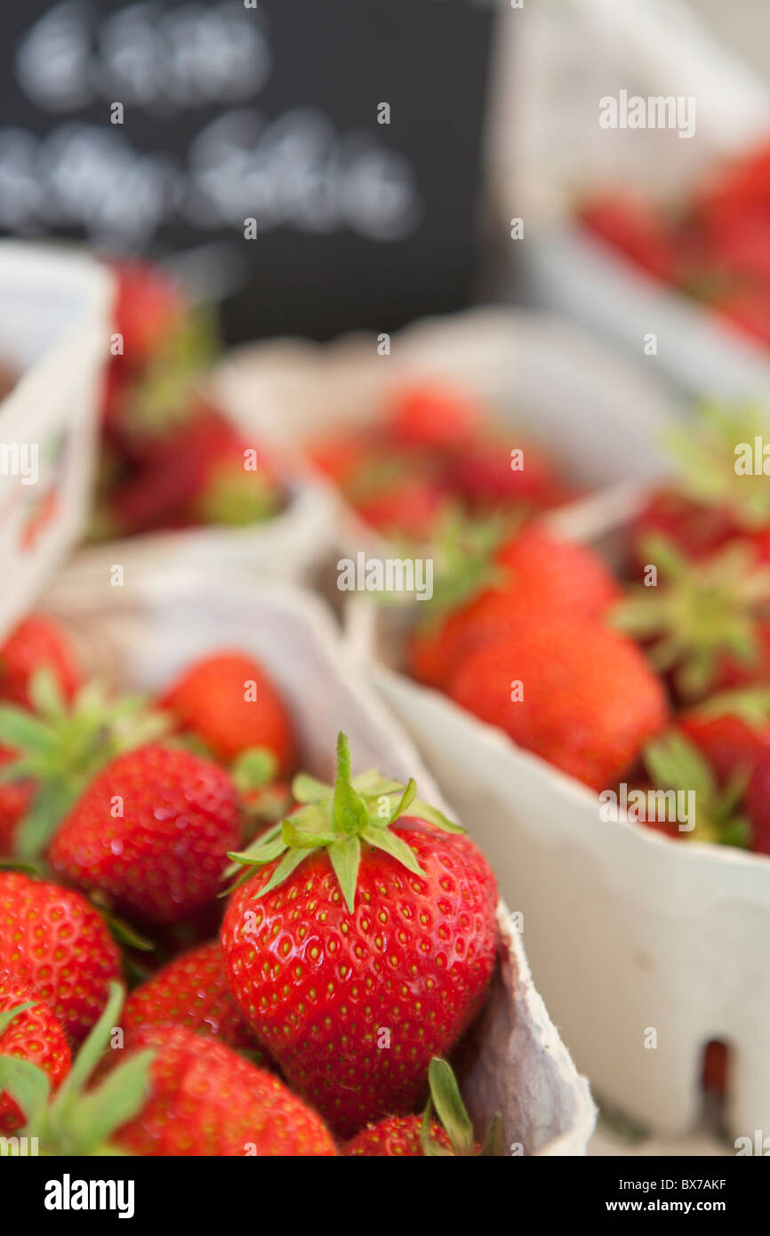 Les fraises sur un marché Banque D'Images