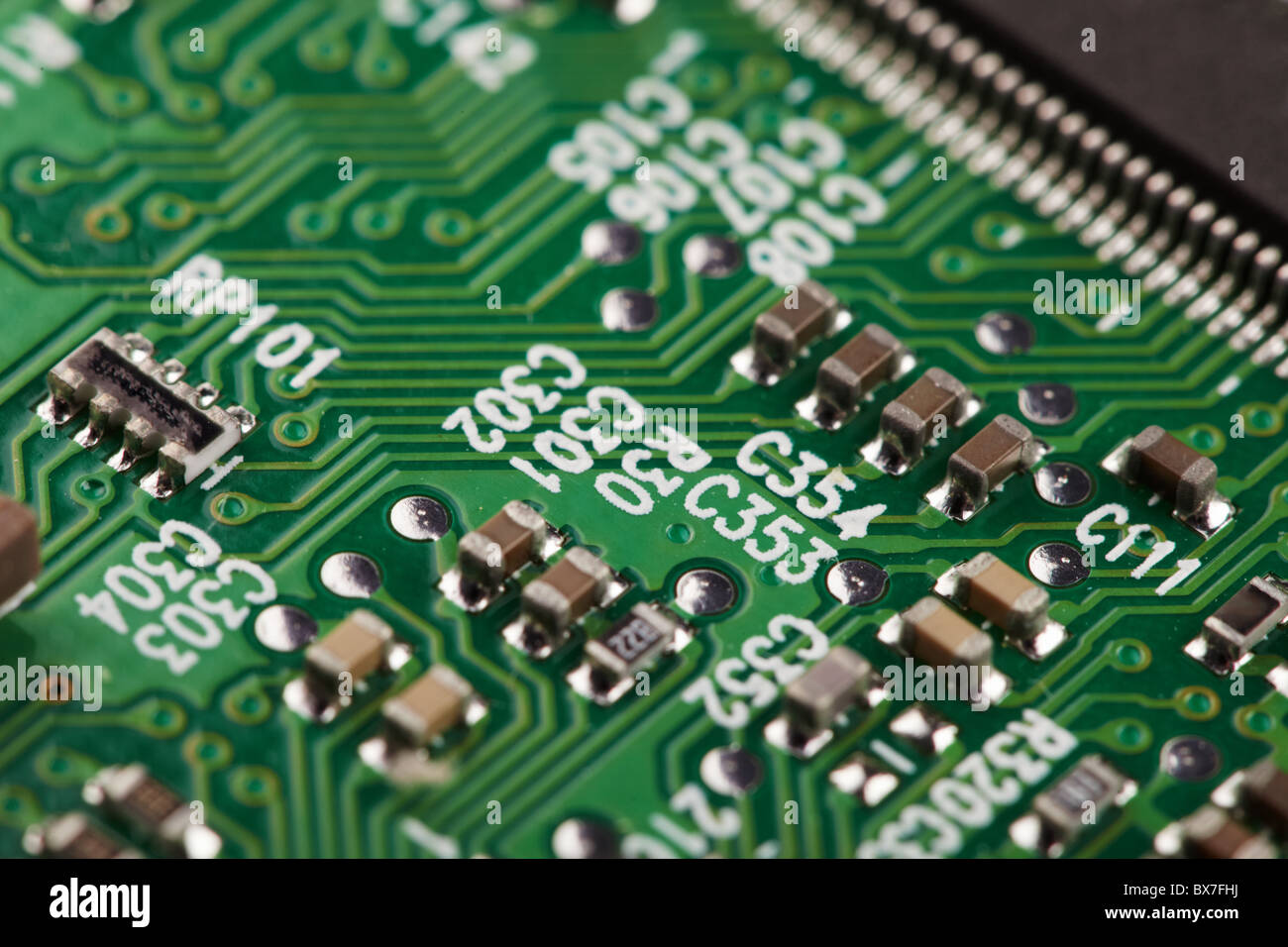 La haute technologie industrielle électronique fond vert Banque D'Images