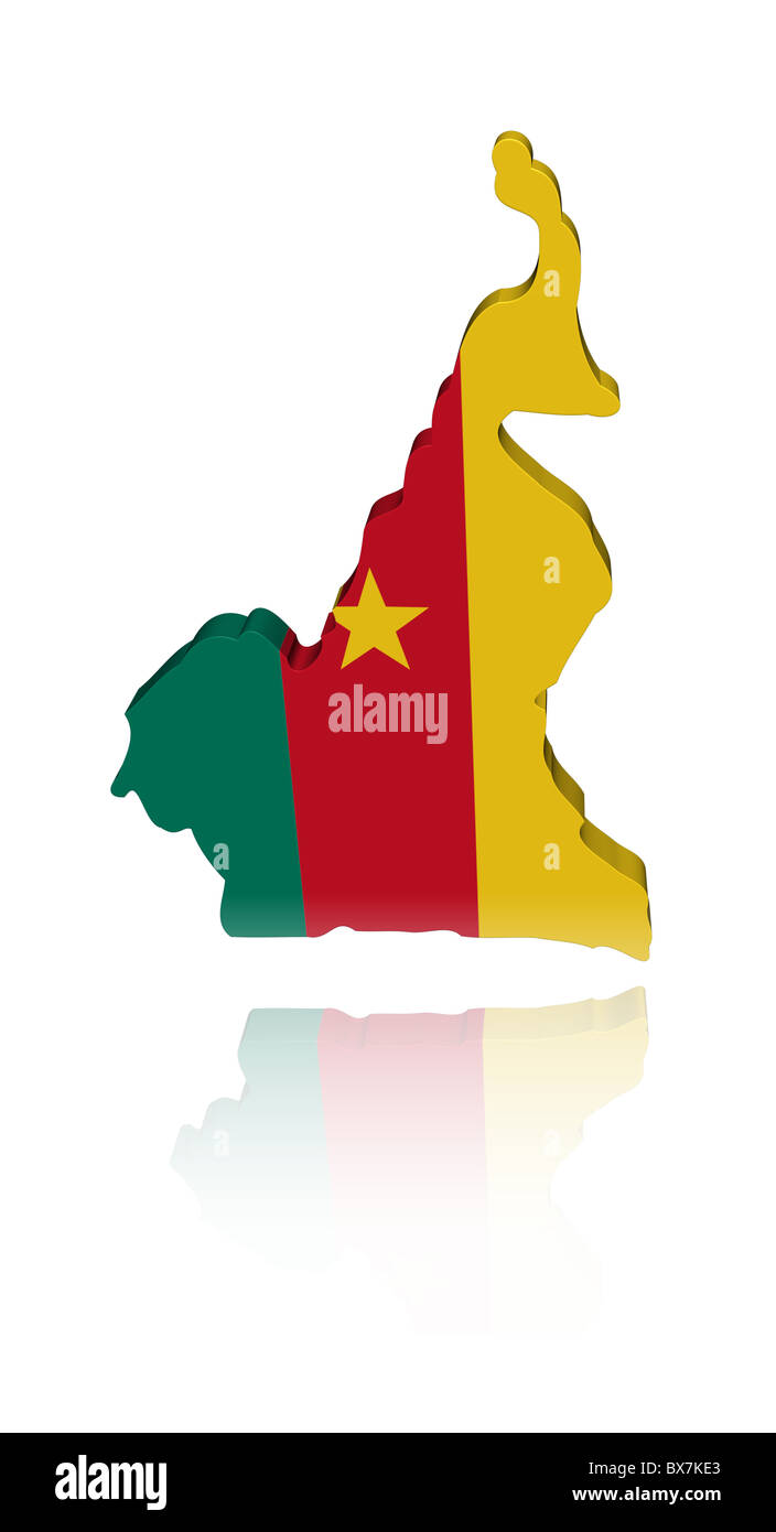 Cameroun carte drapeau réflexion avec rendu 3d illustration Banque D'Images